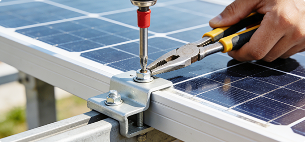 Modern house with solar panels and swimming pool